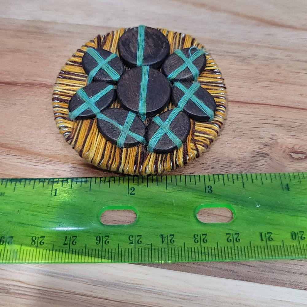 Boho Wood woven womens brooch pin